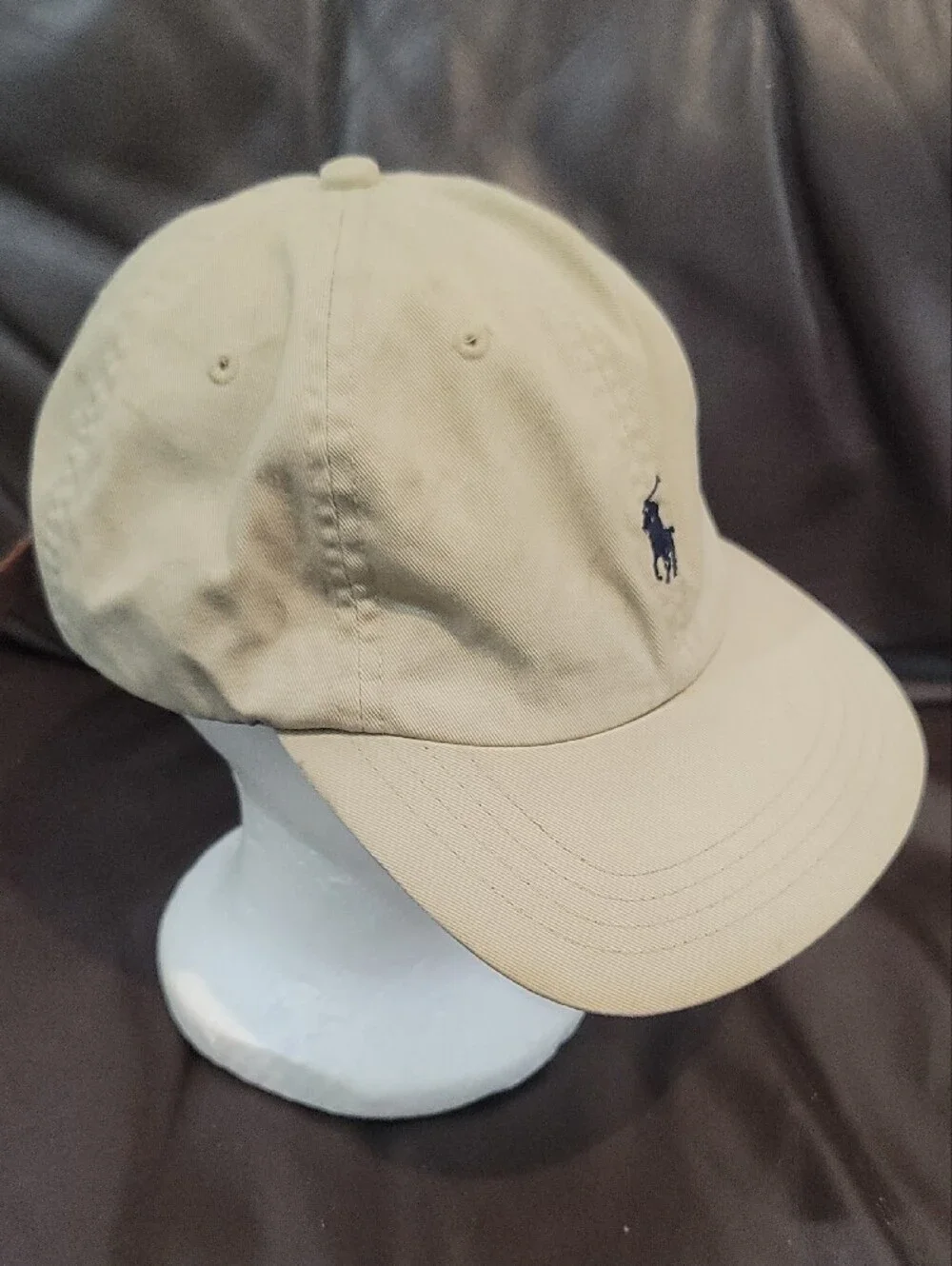 Polo Ralph Lauren Classic Baseball Cap - Khaki with Navy Logo Leather Strap
